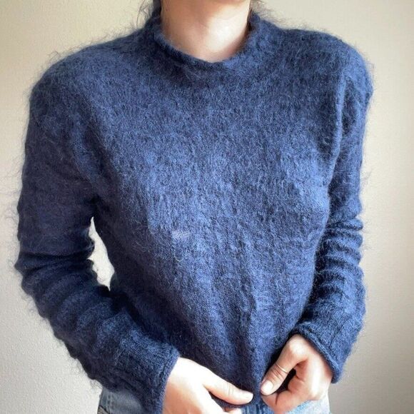 Vintage 90s Womens Esprit Blue Mohair Blend Oversized Lagenlook Fluffy Sweater - Picture 1 of 10